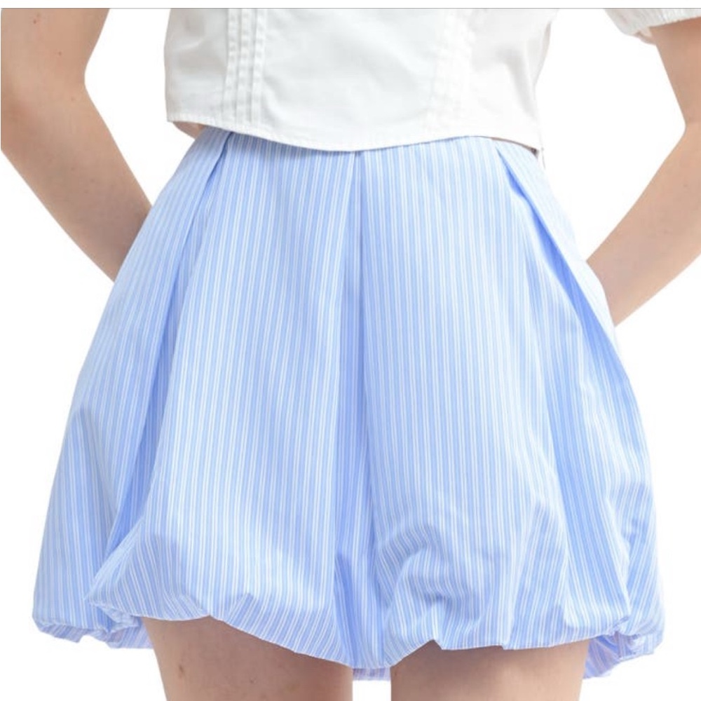 Blue and White Striped Bubble Skirt